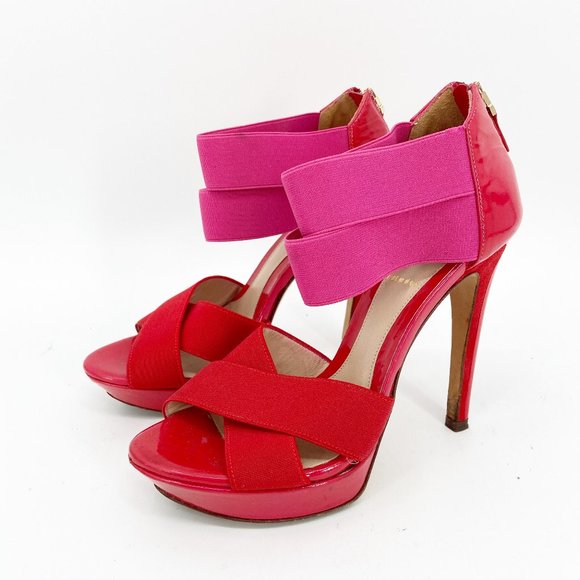 Fendi Shoes - FENDI Red Pink Stretch Platform Heel Sandals